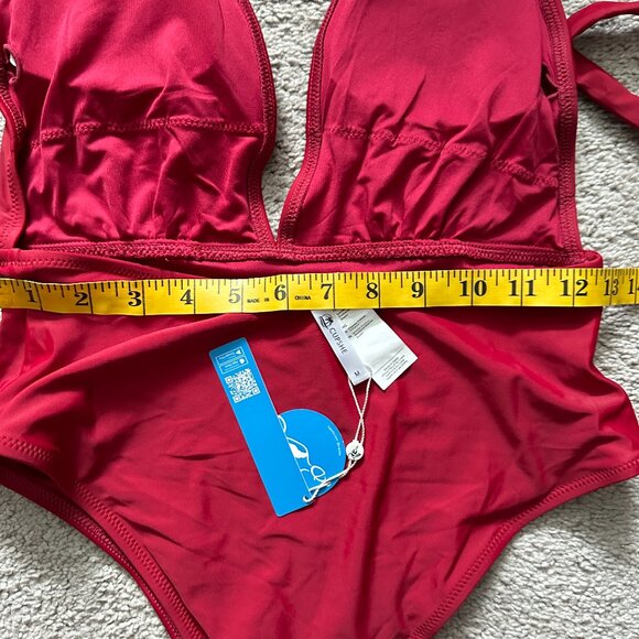 CUPSHE  | Women's One Piece Swimsuit Deep V Neck Crisscross Back| Red | Size: M - Picture 7 of 11